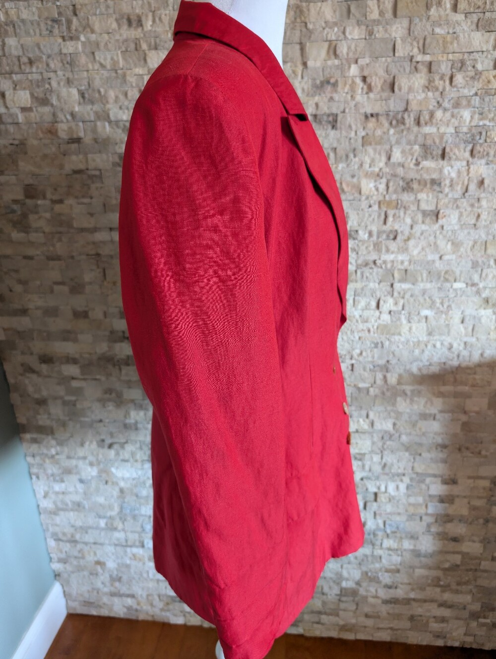 Vintage Red Silk Linen Tailored Blazer Jacket Shoulder Pads Buttons Sz 12 image 2